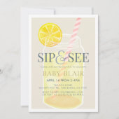 Sip & See Lemonade Mason Jar Beige Baby Shower 招待状 (正面)