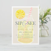 Sip & See Lemonade Mason Jar Beige Baby Shower 招待状 (スタンド正面)