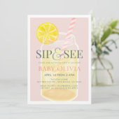 Sip & See Lemonade Mason Jar Pink Baby Shower 招待状 (スタンド正面)