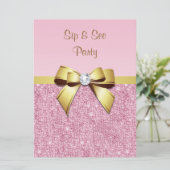 Sip & See Pink Sequinsフェイク金ゴールドボウ 招待状 (スタンド正面)