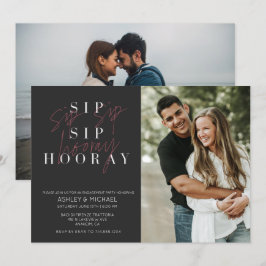 Sip Sip Hoorayブラック2フォト婚約パーティ 招待状
