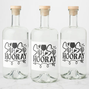 Sip Sip Hooray タイポグラフィ おしゃれ 黒 白 ウェディング リキュールボトルラベル