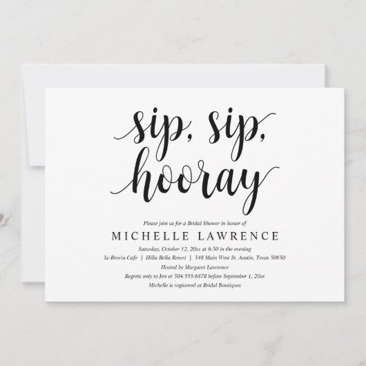 SIP、SIP、Hooray、ブライダルシャワーお祝いInvita 招待状 (正面)