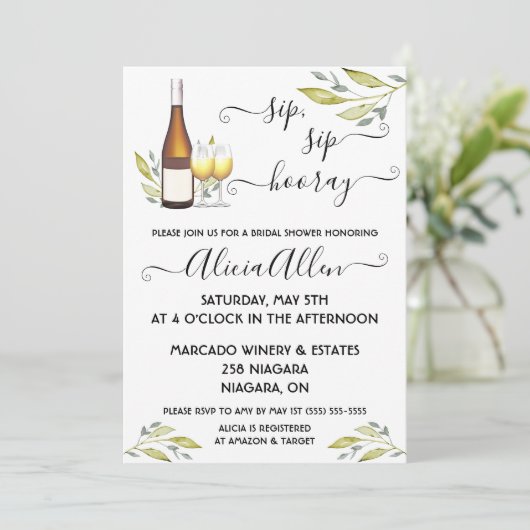 sip、sip、hooray!ワインをテーマにしたブライダルシャワー 招待状 (スタンド正面)