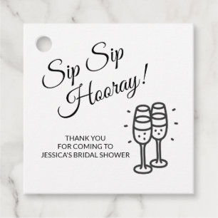 Sip Sip Hooray 白ワイングラス ブライダルシャワー フェイバータグ