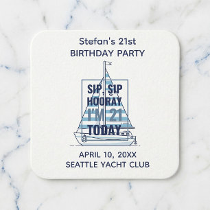 Sip Sip Hooray!21歳の誕生日おめでとう 海洋 スクエアペーパーコースター