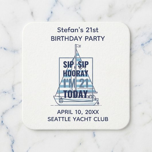 Sip Sip Hooray!21歳の誕生日おめでとう 海洋 スクエアペーパーコースター