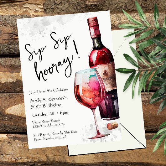 Sip Sip Hooray 50th Birthday Invitation 招待状