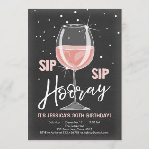Sip Sip Hooray Chalkboardアダルト素朴誕生日 招待状