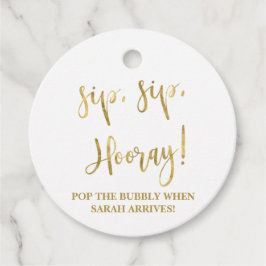 Sip Sip Hooray, Champagne Baby Showerラベル フェイバータグ