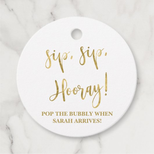 Sip Sip Hooray, Champagne Baby Showerラベル フェイバータグ (正面)