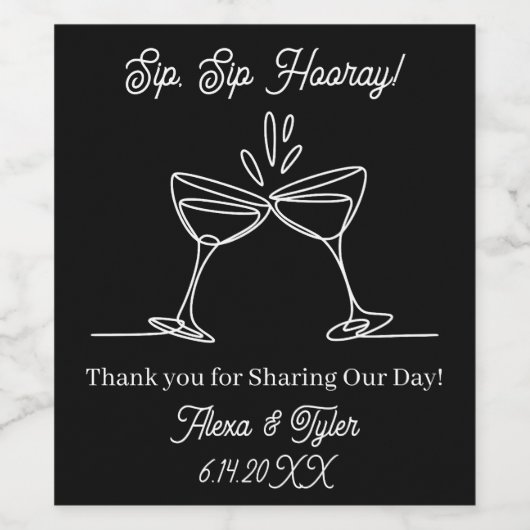 Sip, Sip Hooray! Personalized Wedding Reception ワインラベル (シングルラベル)