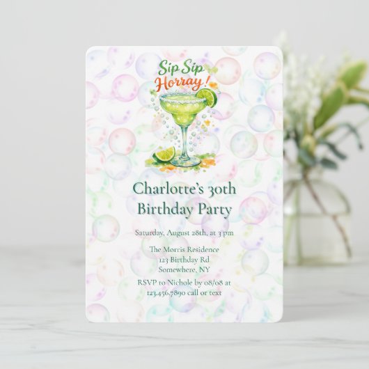 Sip Sip Sip Horray Bubbles Birthday Party 招待状 (スタンド正面)