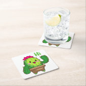 Sip & Smile Coaster – Cactus Says Hi スクエアペーパーコースター (インサイチュ)