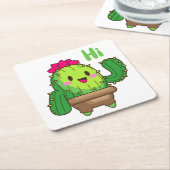 Sip & Smile Coaster – Cactus Says Hi スクエアペーパーコースター (アングル)
