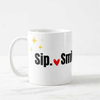 Sip. Smile. Repeat. かわいいタイポグラフィ コーヒーマグ コーヒーマグカップ