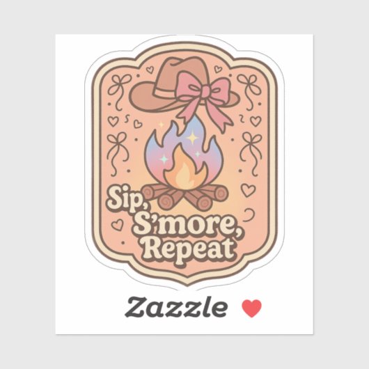 Sip, S'more, Repeat - レトロキャンプバッジ シール (シート)