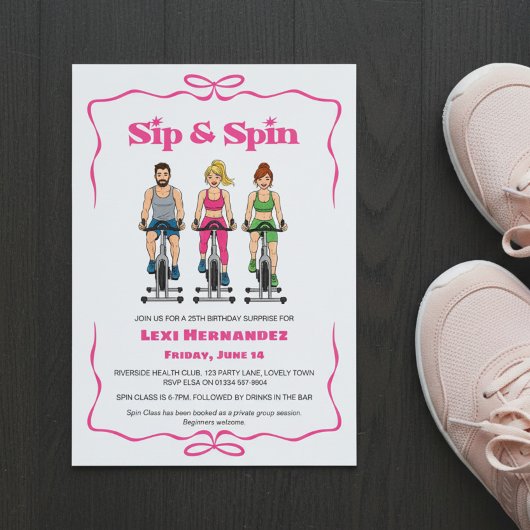Sip & Spin 25歳の誕生日サプライズフィットネス 招待状