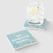 SIP、SUNBATHE、繰り返す。文はっきりした書 ストーンコースター (横)