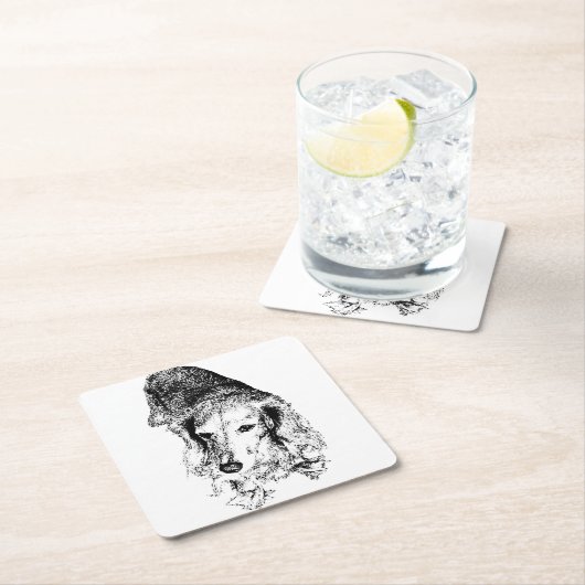 Sip With Backbone – Dachshund スクエアペーパーコースター (インサイチュ)