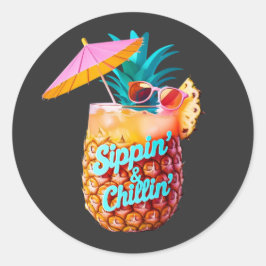 Sippin’ & Chillin’ トロピカルパーティーデザイン ラウンドシール