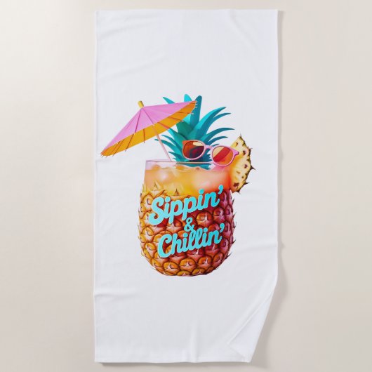 Sippin’ & Chillin’ Summer Party Design ビーチタオル (正面)