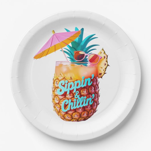 Sippin’ & Chillin’ Tropical Party Design ペーパープレート (正面)