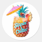 Sippin’ & Chillin’ Tropical Party Design ラウンドシール (正面)