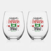 Sippin' Through The Snow Wine Christmas ステムなしワイングラス (正面)