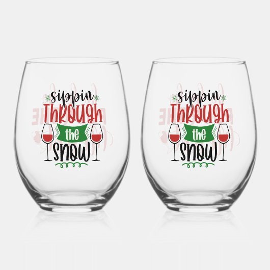 Sippin' Through The Snow Wine Christmas ステムなしワイングラス (正面)