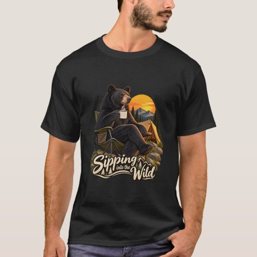 Sipping Into the Wild Bear Camping T-Shirt Tシャツ (正面)