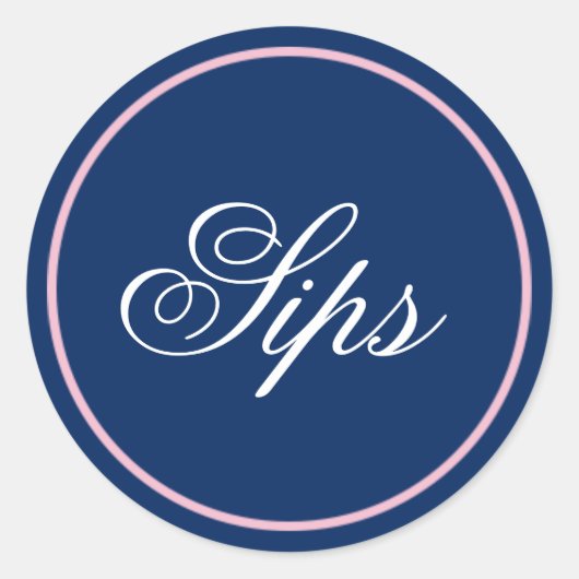 "Sips"のステッ結婚ク – 赤面ピンク/ネイビー ラウンドシール (正面)