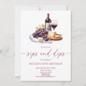 Sips and Dips赤ワインとチーズ誕生日パーティー 招待状 (正面)