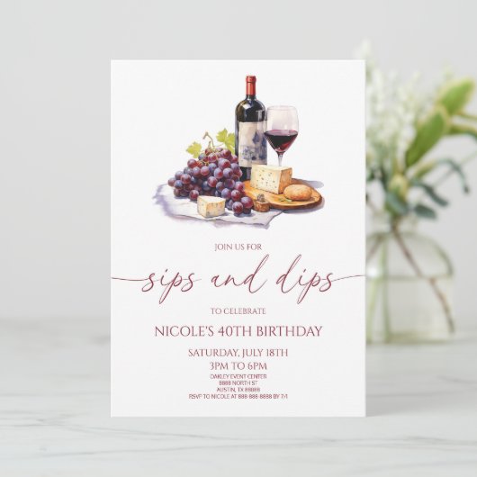 Sips and Dips赤ワインとチーズ誕生日パーティー 招待状 (スタンド正面)