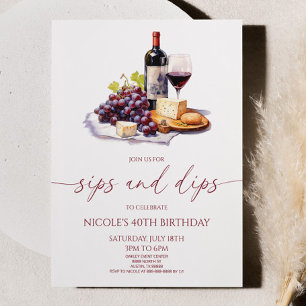 Sips and Dips赤ワインとチーズ誕生日パーティー 招待状