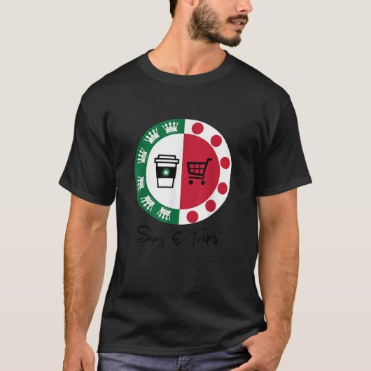 Sips and Tripsコーヒーと旅行ショッピング Tシャツ (正面)