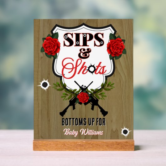 Sips & Shots Guns or Roses Gender Reveal アクリルサイン (ニュートラル)