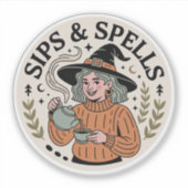 Sips & Spells — Cozyコテージ魔女Tea & Books シール (正面)