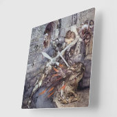 「Sir Lancelot Slays the Dragon」by Arthur Rackham スクエア壁時計 (傾斜)