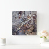 「Sir Lancelot Slays the Dragon」by Arthur Rackham スクエア壁時計 (ホーム)