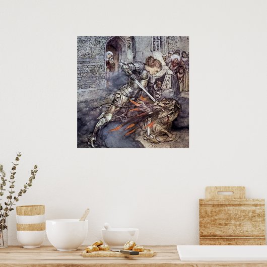 「Sir Lancelot Slays the Dragon」by Arthur Rackham ポスター (キッチン)