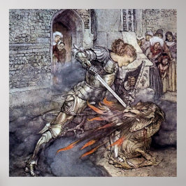 「Sir Lancelot Slays the Dragon」by Arthur Rackham ポスター