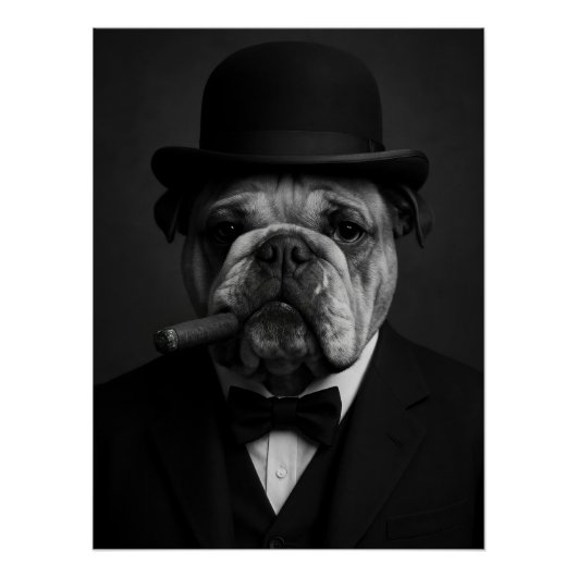  Sir Paws-ton Churchill - Bulldog with Bowler Hat  ポスター (正面)