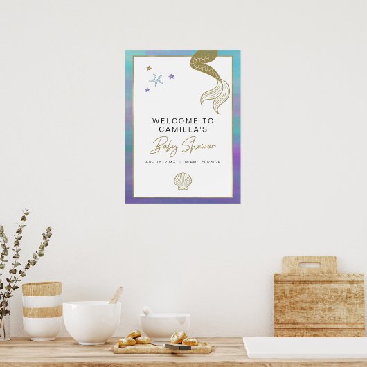 SIRENマーメイドトロピカルビーチベビーシャワーへようこそ ポスター (キッチン)