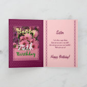 SISTER - 75番目の誕生日、ピンクのデイジーの花 カード (内部)