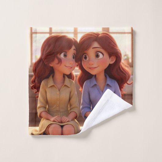Sister Bond – Beautiful Sisters Illustration Art ウォッシュタオル (ウォッシュタオル)