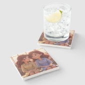 Sister Bond – Beautiful Sisters Illustration Art ストーンコースター (横)