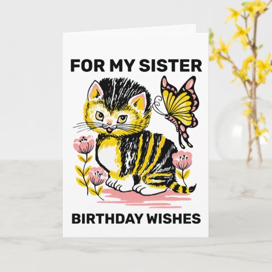 SISTER CAT BIRTHDAY GREETING CARD カード (黄色い花)
