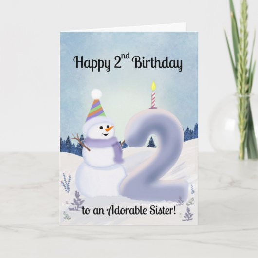 Sister Happy 2nd Birthday Snowman Building カード (正面)
