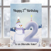 Sister Happy 2nd Birthday Snowman Building カード